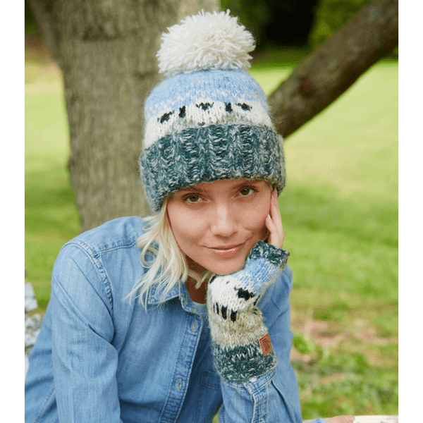 Green Mohair Wool Beanie Bobble Hat - Hazy Sheep