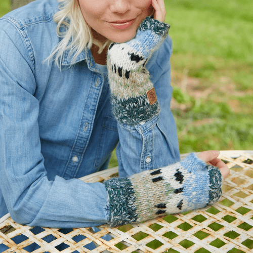Green Mohair Wool Fingerless HandWarmers - Hazy Sheep