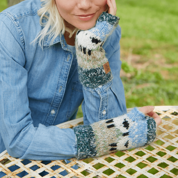 Green Mohair Wool Fingerless HandWarmers - Hazy Sheep