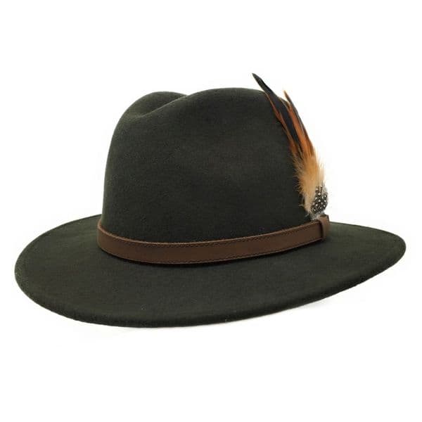 Green Wool Fedora Hat - Showerproof - Arizona