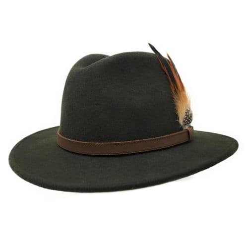 Green Wool Fedora Hat - Showerproof - Arizona