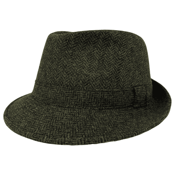 Green Wool  Herringbone Tweed Trilby Hat - Winstone
