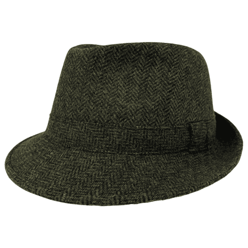 Green Wool Herringbone Tweed Trilby Hat - Winstone