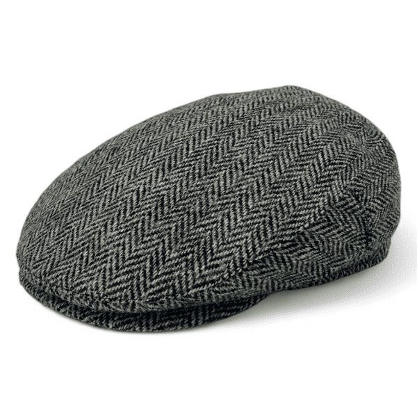 Grey & Black Herringbone Harris Tweed Flat Cap