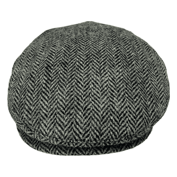 Grey & Black Herringbone Harris Tweed Flat Cap