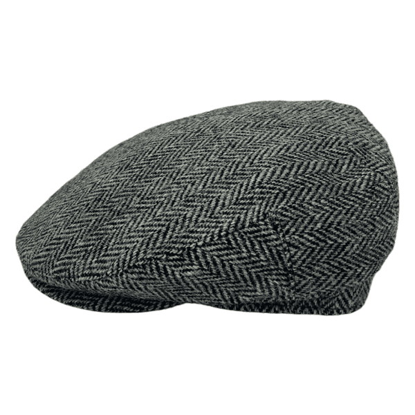 Grey & Black Herringbone Harris Tweed Flat Cap