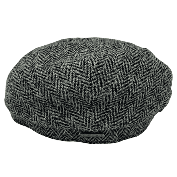 Grey & Black Herringbone Harris Tweed Flat Cap