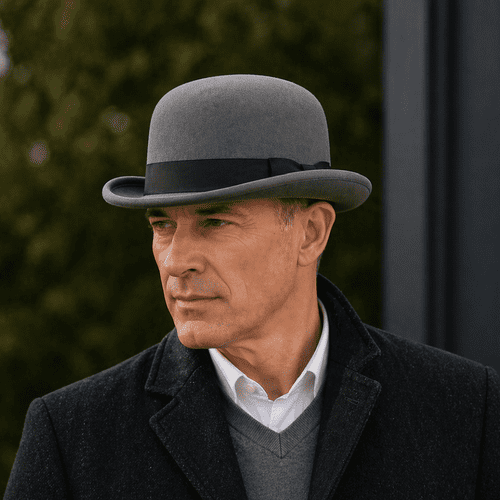 Grey Bowler Hat - Wool Felt