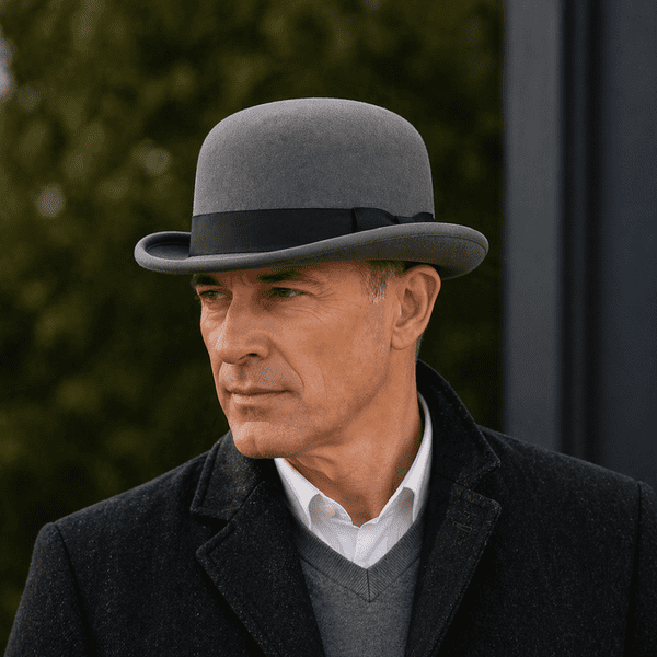 Grey Bowler Hat - Wool Felt