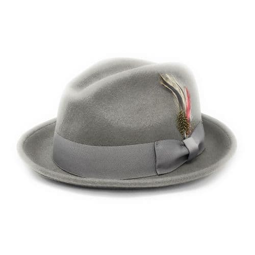 Grey C-Crown Trilby Hat Wool Felt