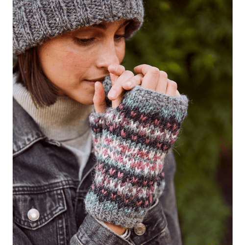 Grey Pink Wool Handwarmers - Wharfdale