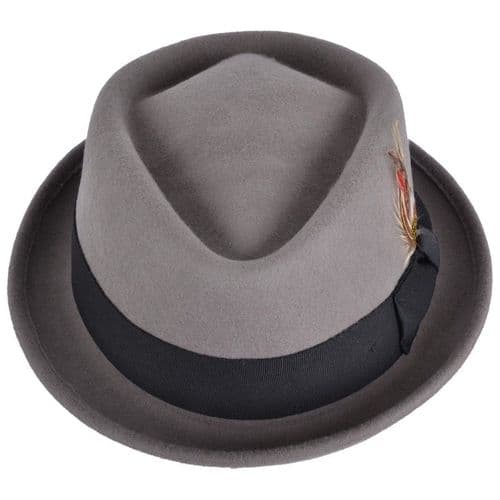 Grey Pork Pie Hat - Diamond Crown - Crushable