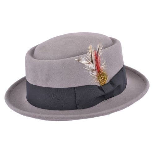 Grey Pork Pie Hat Wool Felt