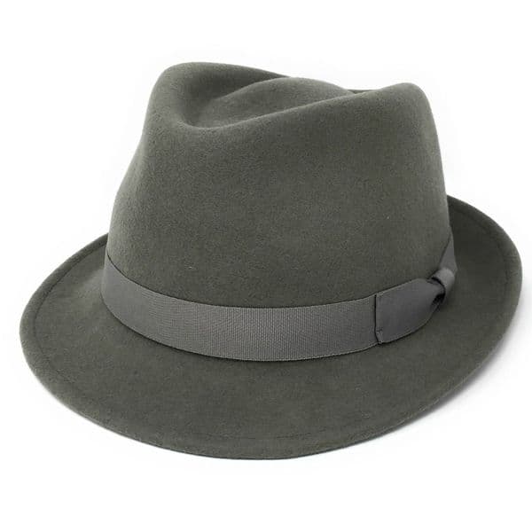 Grey Trilby Hat with Grey Band: Handmade Wool Felt Crushable - Camden