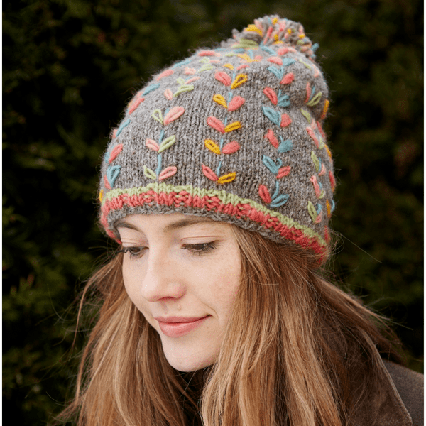 Hand Knitted 100% Wool Bobble Hat - Kylemore Grey
