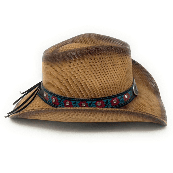 Hard Straw Brown Flower Band Summer Cowboy Hat - Wild Rose
