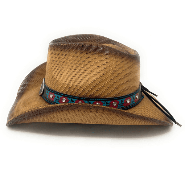 Hard Straw Brown Flower Band Summer Cowboy Hat - Wild Rose