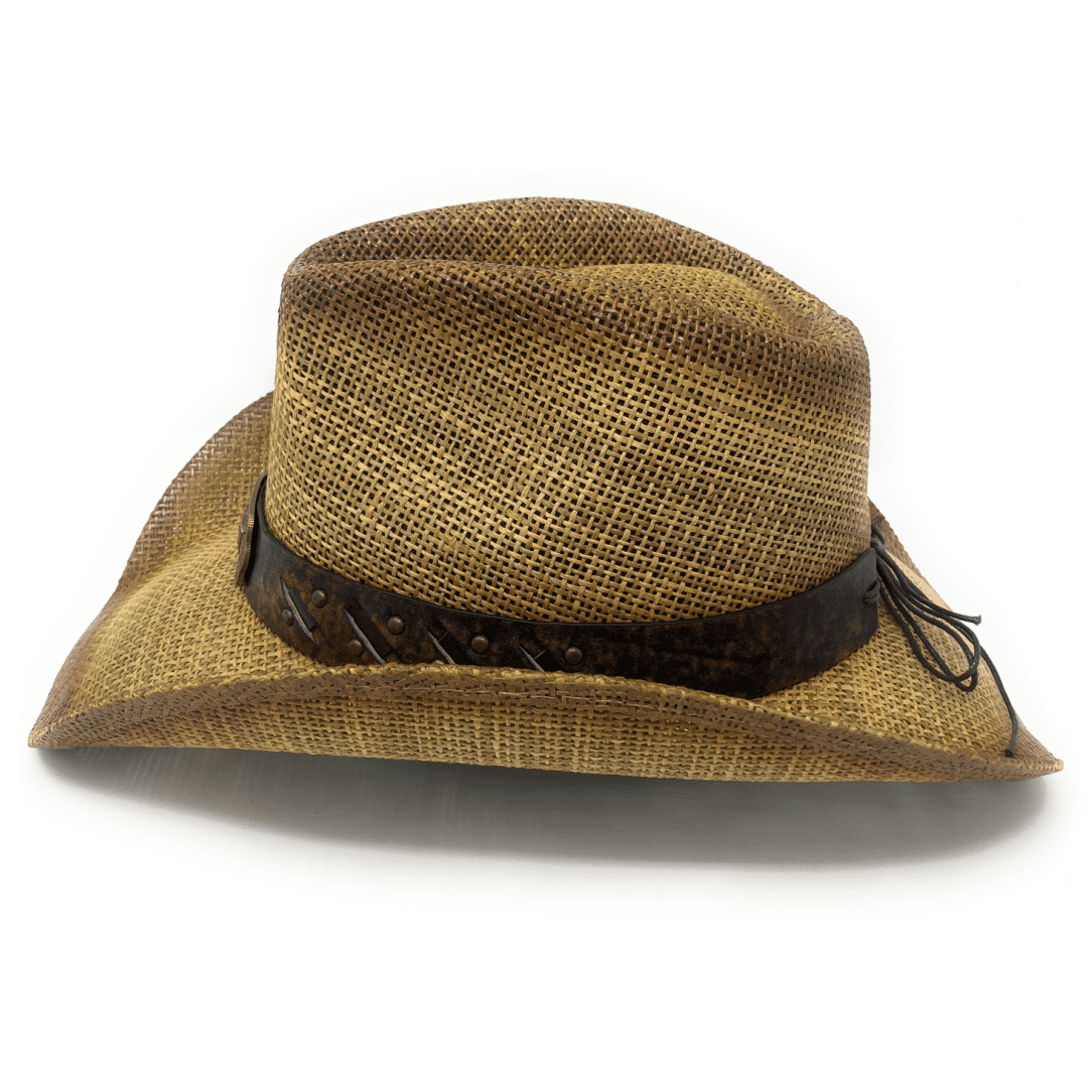 Hard Straw Brown Skull Buckle Summer Cowboy Hat - Rigid skull