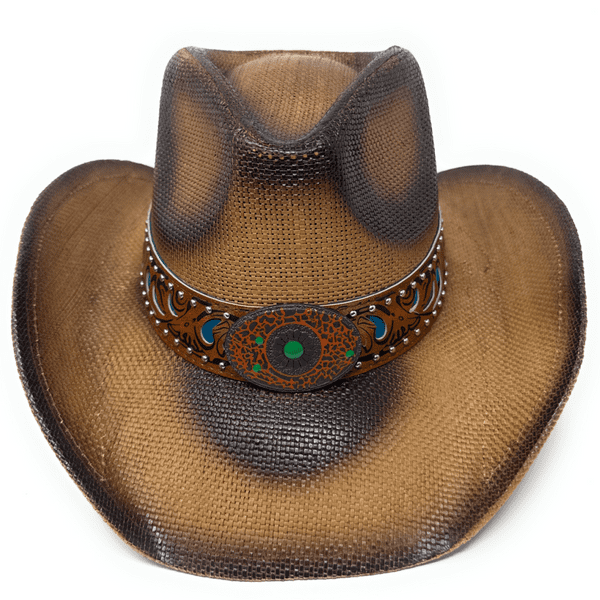 Hard Straw Brown Summer Cowboy hat - Prairie Jewel