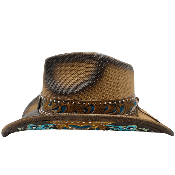 Hard Straw Brown Summer Cowboy hat - Prairie Jewel