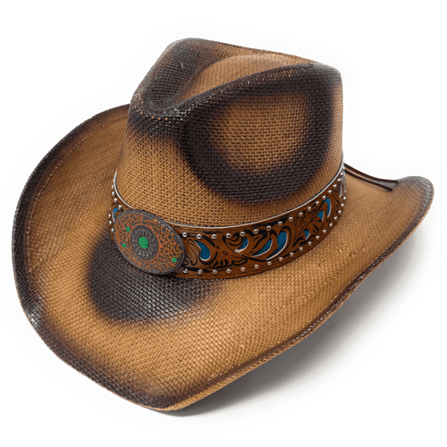 Hard Straw Brown Summer Cowboy hat - Prairie Jewel