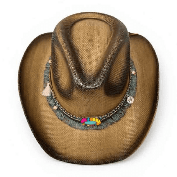 Hard Straw Brown Summer Cowboy Hat - Rainbow Spirit