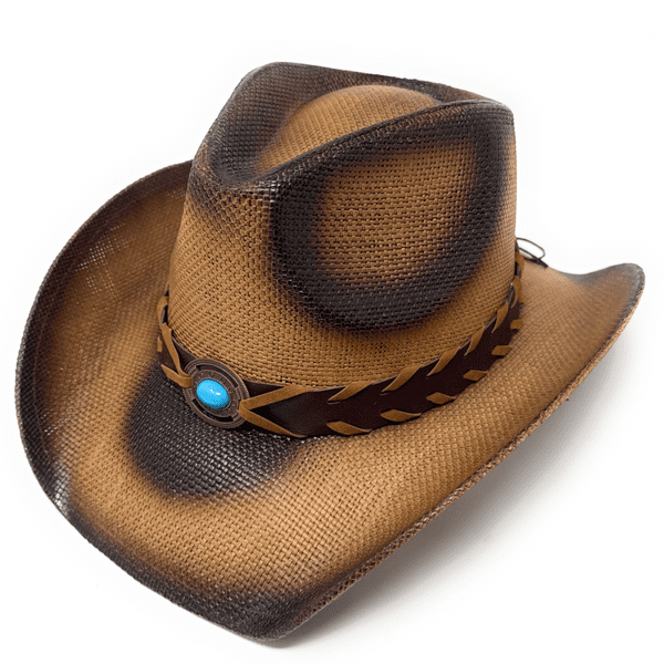 Hard Straw Brown Summer Cowboy hat - Turquoise Trail
