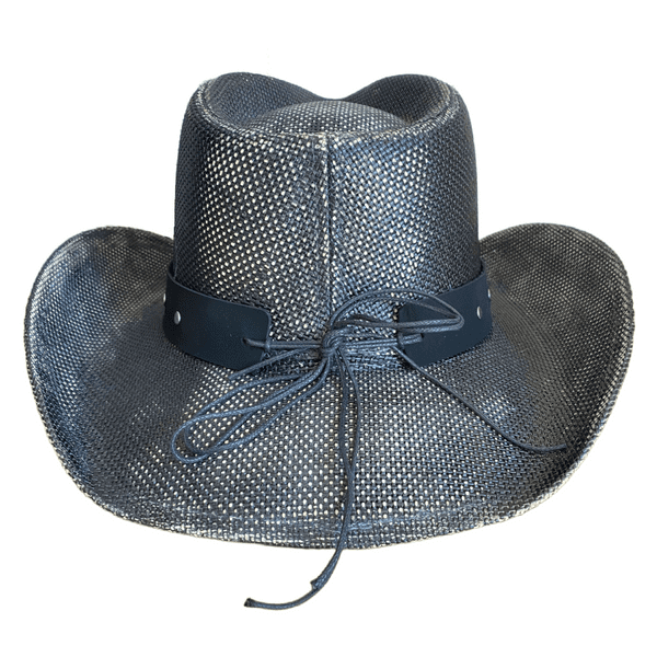 Hard Straw Summer Cowboy Hat - Black Bull