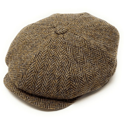 Harris Tweed 8 Piece Newsboy Cap - Brown Herringbone Tweed Gatsby Bakerboy Cap