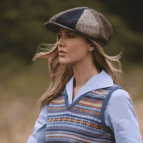 Harris Tweed Mixed Patchwork 8-piece Bakerboy Cap