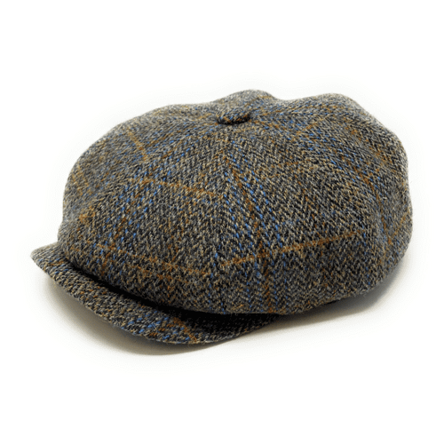 Harris Tweed Wool Bakerboy Cap - Green/Brown Herringbone Check