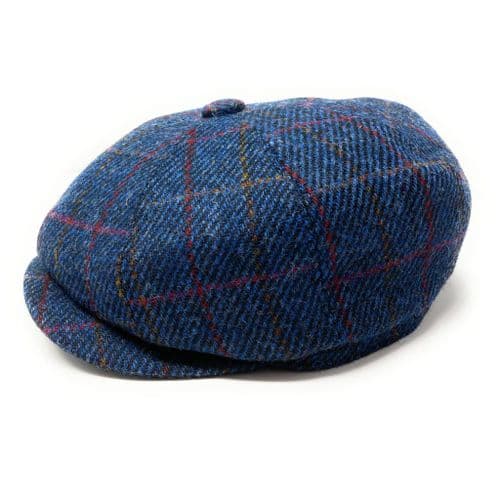 Harris Tweed Wool Bakerboy Newsboy Cap - Blue Herringbone Check