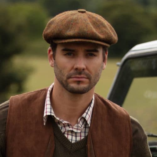 Harris Tweed Wool Bakerboy Newsboy Cap - Brown Check