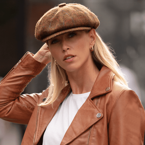 Harris Tweed Wool Newsboy Bakerboy Cap - Brown Check