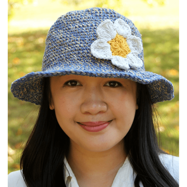 Hemp and Cotton Summer Bucket Hat - Denim Single Daisy