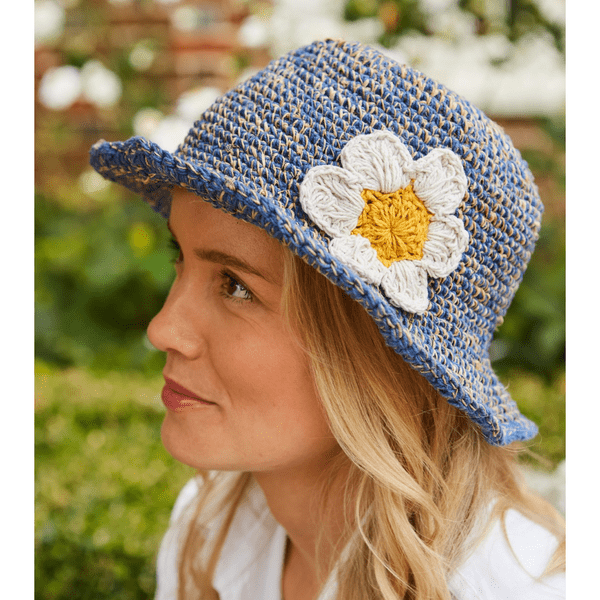 Hemp and Cotton Summer Bucket Hat - Denim Single Daisy
