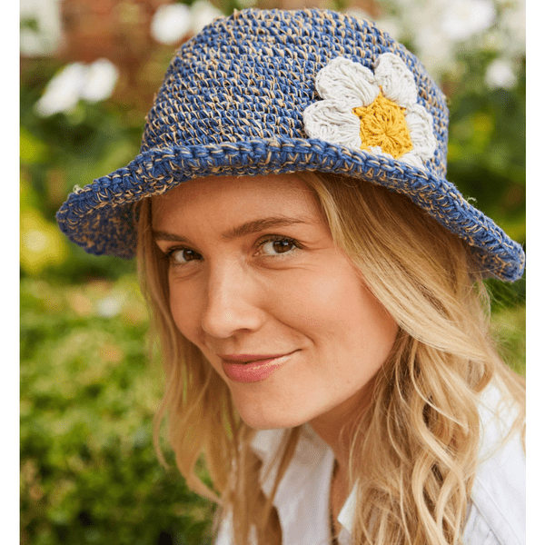 Hemp and Cotton Summer Bucket Hat - Denim Single Daisy
