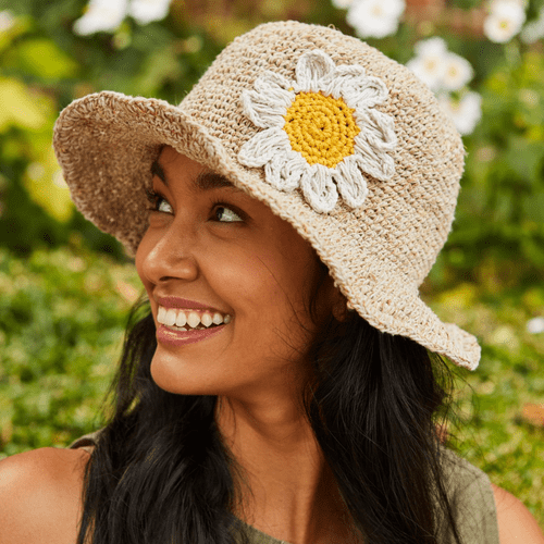 Hemp and Cotton Summer Bucket Hat - Natural Single Daisy