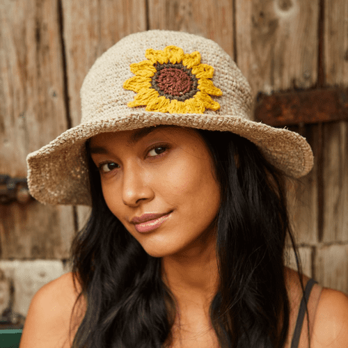 Hemp and Cotton Summer Bucket Hat - Natural Sunflower