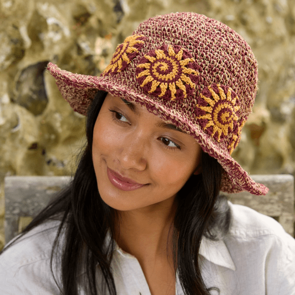 Hemp and Cotton Summer Bucket Hat - Sunshine Burgundy