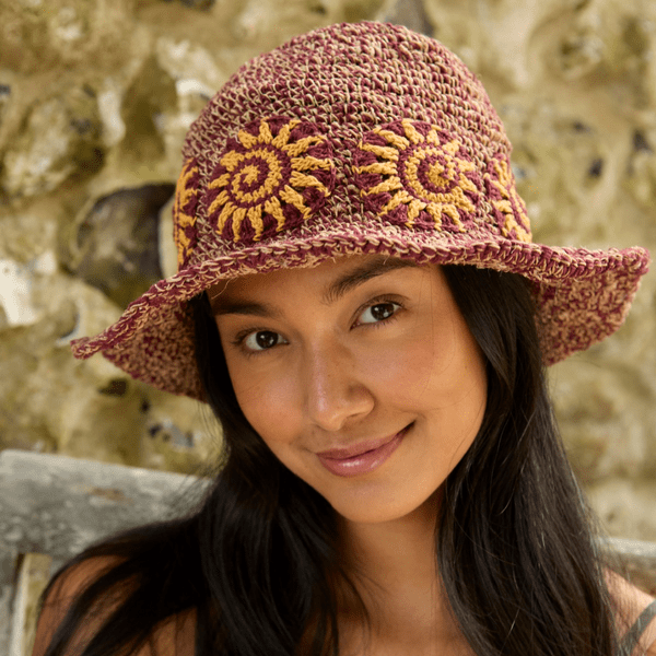 Hemp and Cotton Summer Bucket Hat - Sunshine Burgundy