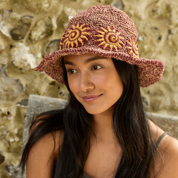 Hemp and Cotton Summer Bucket Hat - Sunshine Burgundy