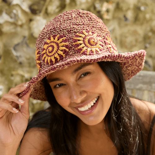 Hemp and Cotton Summer Bucket Hat - Sunshine Burgundy