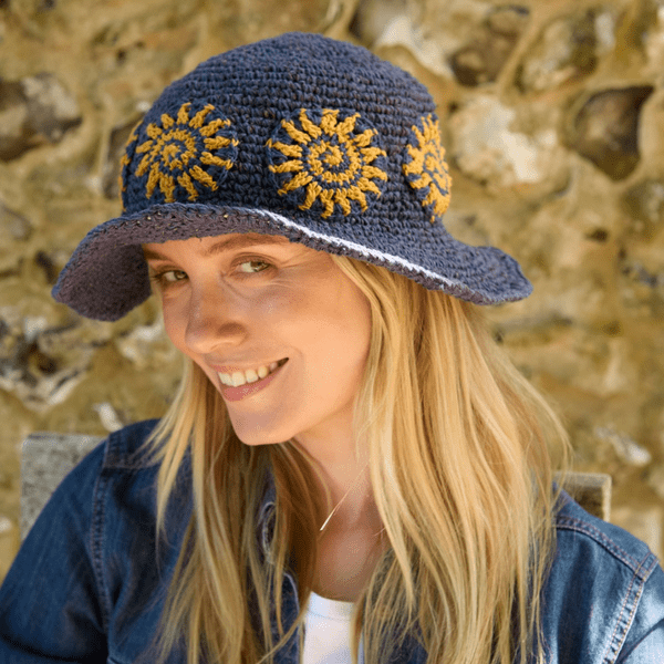 Hemp and Cotton Summer Bucket Hat - Sunshine Denim