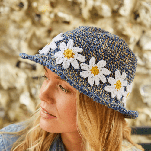 Hemp and Cotton Sun Bucket Hat - Daisy Chain Denim