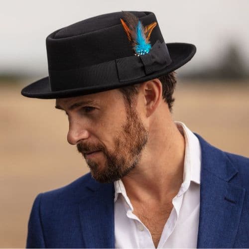 Lined Pork Pie Hat - Premium Wool (Black, Brown, Navy Blue, Maroon)