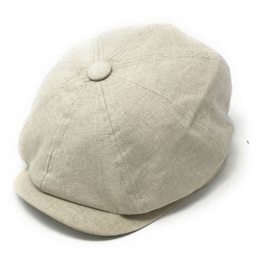 Linen Gatsby 8-piece Bakerboy Newsboy Cap - Fully Lined - Stone