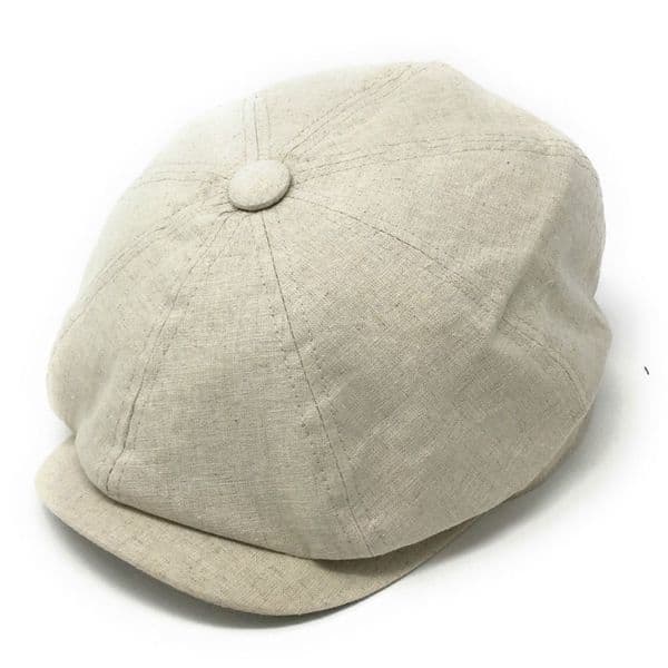 Linen Gatsby 8-piece Bakerboy Newsboy Cap - Fully Lined - Stone