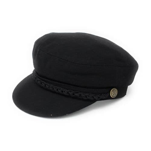 Melton Wool Mariner Fisherman Cap with removable rope - Black