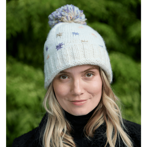 Merino Wildflower Bobble Beanie Cream